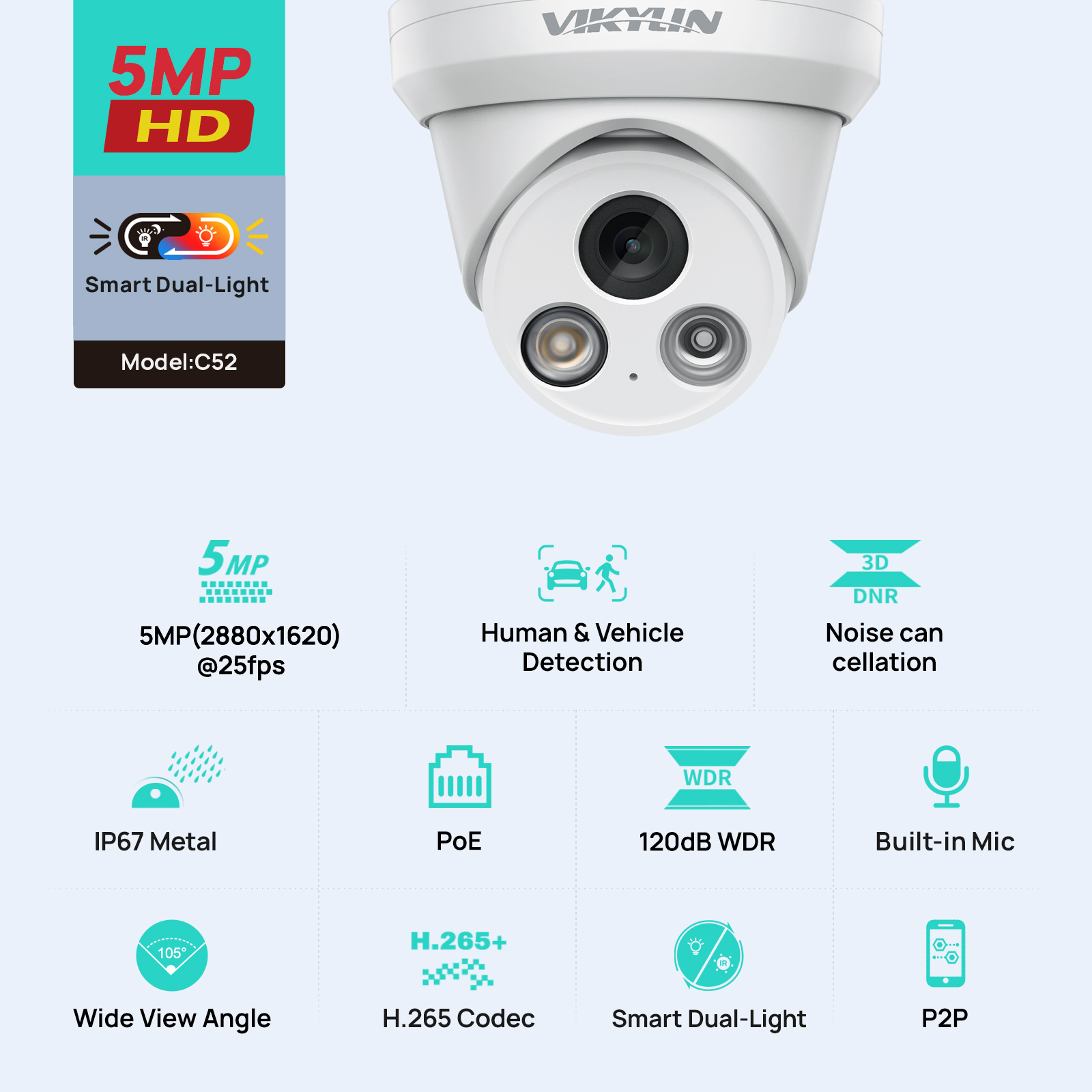 Outdoor Power G Motion - Caméra IP intelligente VIKYLIN 5MP à