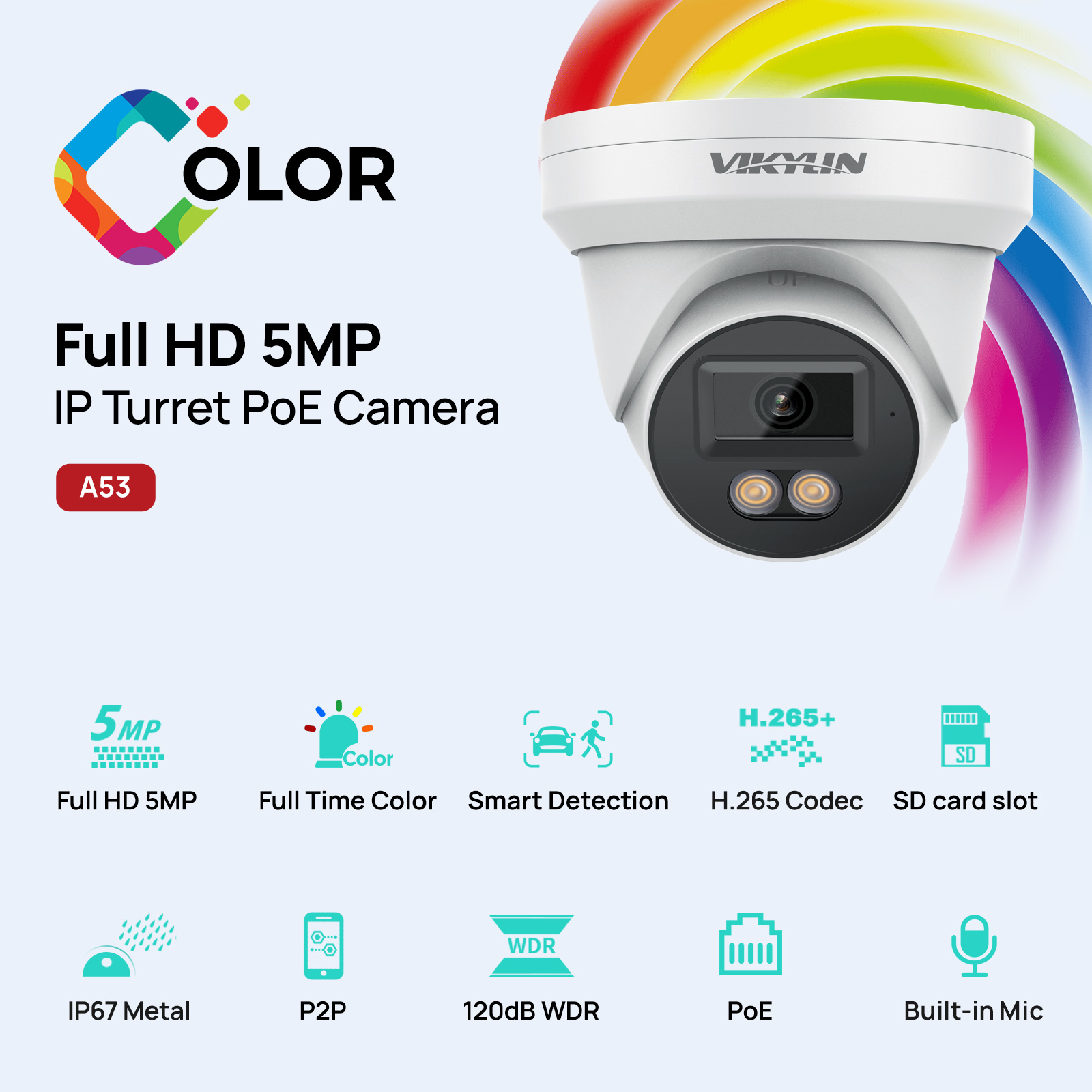 Outdoor Power G Motion - Caméra de sécurité IP VIKYLIN 5MP